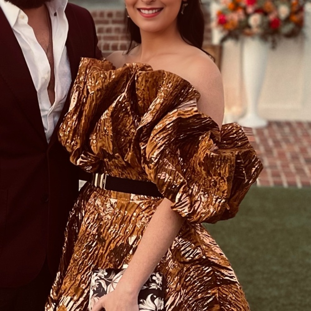 Gold Asymmetrical Ruched A-line Dress